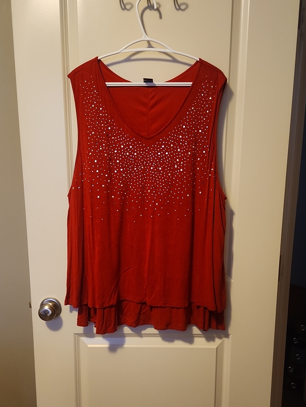 Red Embellished V-Neck Sleeveless Women’s Top